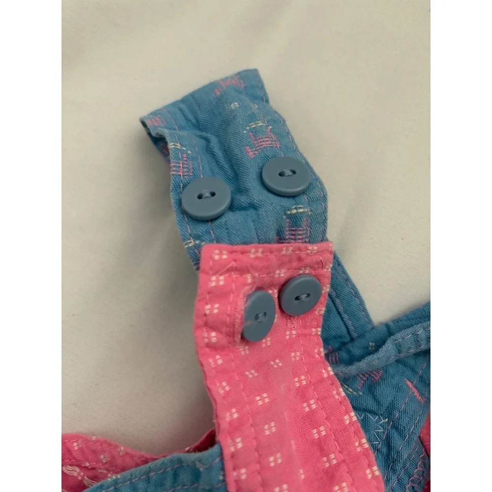 OshKosh B'gosh Pinafore Dress Vintage Cottagecore Blue Pink Bow 18M